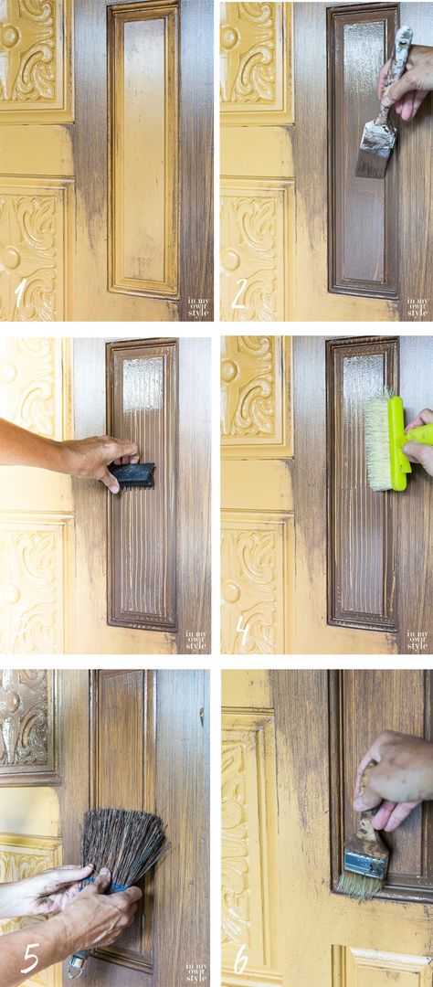 Give your home a bold new look in a few easy steps with this front door faux staining tutorial from Diane, of In My Own Style. Diane used a combination of KILZ Premium Primer and KILZ Complete Coat, in Golden Sunrise and Tonka Bean, to give her old front doors a faux woodgrain finish. Check out this article to see her full easy tutorial. Faux Wood Interior Door, Faux Wood Paint, Magnolia Style, Faux Wood Grain, Woodworking Garage, Golden Sunrise, Stained Doors, Wood Exterior, Woodworking Cabinets