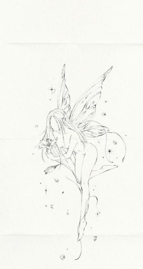 Lisa Fairy Tattoo, Dragon With Butterfly Tattoo, Watercolor Tattoo Stencil, Edgy Fairy Tattoo, Fairy Neck Tattoo, Fairy Drawing Tattoo, Whimsical Fairy Tattoo, Dragon And Fairy Tattoo, Tattoo Design Drawings Women