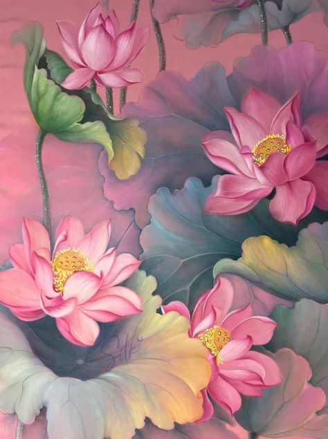 Lotus Painting On Wall, Lotus Flower Art Paint, Lotus Canvas Painting, Pichwai Art Paintings, Abstract Lotus, Lotus Artwork, Small Canvas Painting, Lotus Drawing, How To Paint Flowers