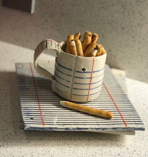 Ceramic Pencil Cup, Pretzel Pencils, Pottery Tumblers, Mud Wrestling, Pencil Cup, Ceramics Projects, Ceramic Cup, Paper Cup, Notebook Paper