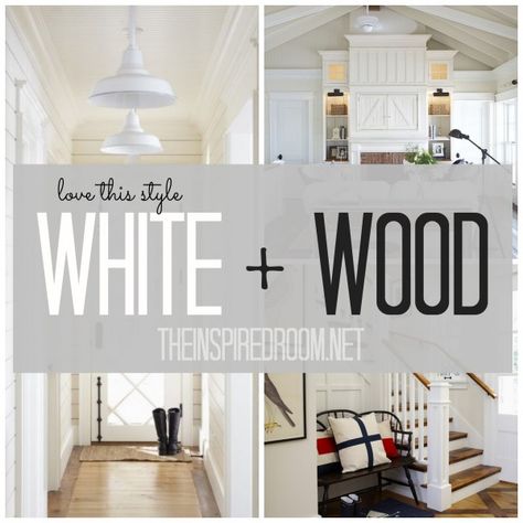 {Love this Style} White + Wood Cottage White Walls Interior Home Decor, Timeless Beach House, Cottage White Walls And Wood Ceilings, White And Dark Wood Interior Design, White And Wood Living Room Ideas, White Painted Wood Ceiling, All White Cottage Interiors, Cottage Style Home Interior, Cottage Style Flooring