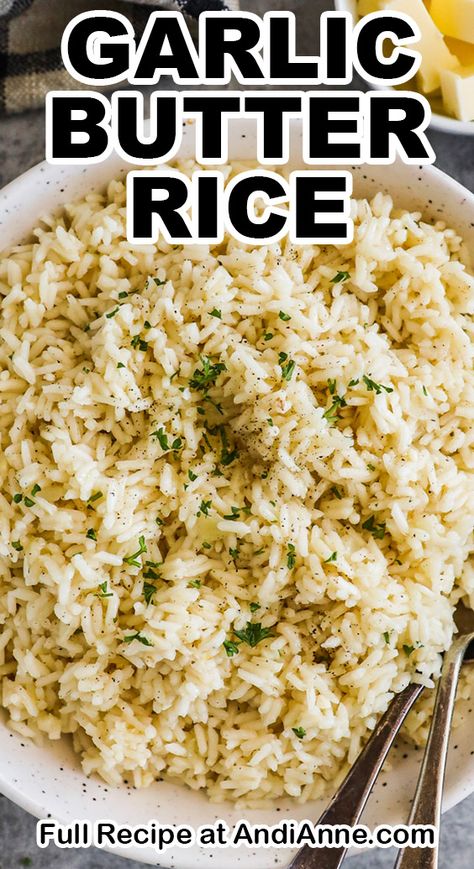 Rice Flavor Recipes Side Dishes, Garlic And Butter Rice, Rice With Garlic And Onion, Rice Side Recipes For Dinner, Rice For Pork Chops, Rice Side Dishes For Bbq, Rice With Chicken Broth Recipes, Rice With Capers, Rice To Serve With Chicken