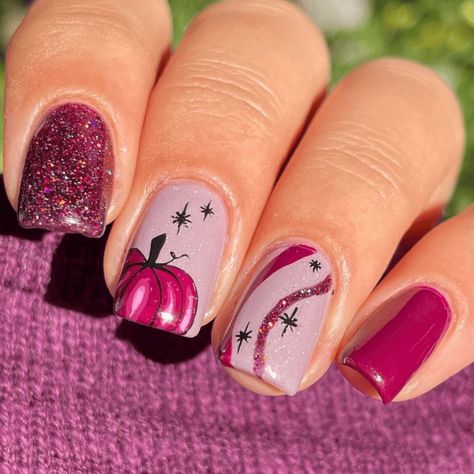 Autumn Nails With Pumpkins, The Manicure Company, October Holiday Nails, October Gel Manicure, Pink Pumpkin Nail Design, Halloween Nails For Teachers, Oct Nails 2024, Boo Nails Halloween, Gel Nail Halloween Designs