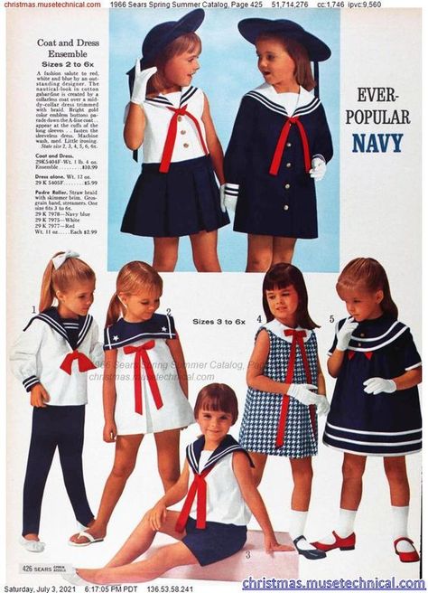 1950s Kids Fashion, Kids Catalogs, Vintage Kids Fashion, Vintage Girls Clothes, Vintage Kids Clothes, 60s 70s Fashion, Sailor Fashion, Sailor Dress, Grunge Look