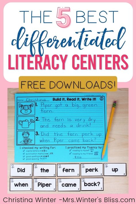 In this post, I share the 5 BEST naturally differentiated literacy center activities. These resources will keep kindergarten, first and second grade students on-task and working independently during literacy centers so you can focus all of your attention on your small group instruction. These literacy centers are all LOW PREP and aligned to the science of reading. Download the FREE emergent picture writing prompts, the perfect writing center for beginning writers! 2nd Grade Centers, 1st Grade Centers, Centers First Grade, Word Sort Activities, Writing Center Activities, Structured Literacy, Picture Writing, Phonics Centers, The Science Of Reading