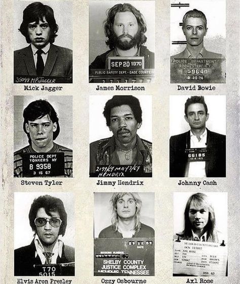 Mugshots of different rockstars c. 1950 onwards - 9GAG Jumbo Knotless Box Braids, Rock N Roll Aesthetic, Celebrity Mugshots, Jumbo Knotless, Knotless Box Braids, Rock N Roll Art, Rock Band Posters, Rock And Roll Bands, Steven Tyler