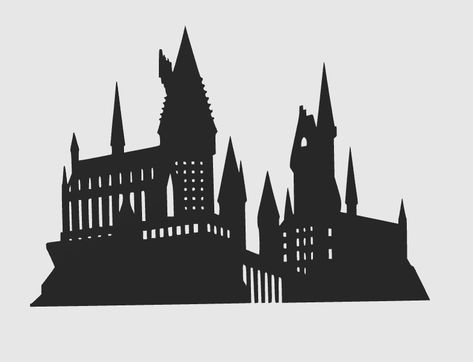 Hogwarts Outline, Hogwarts Castle Drawing, Hogwarts Castle Silhouette, Hogwarts Silhouette, Harry Potter Classes, Harry Potter Silhouette, Book Rebinding, Harry Potter Castle, Harry Potter Cards