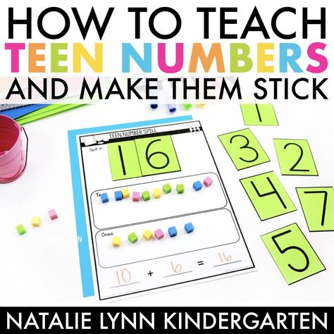 Longer Than Shorter Than Kindergarten, How To Teach Numbers 11-20, Number Practice Preschool 1-20, How To Teach Numbers, Decomposing Teen Numbers Kindergarten, Teaching Numbers 11-20, Teen Numbers Activities, Teen Numbers Anchor Chart, Teen Number Activities Kindergarten