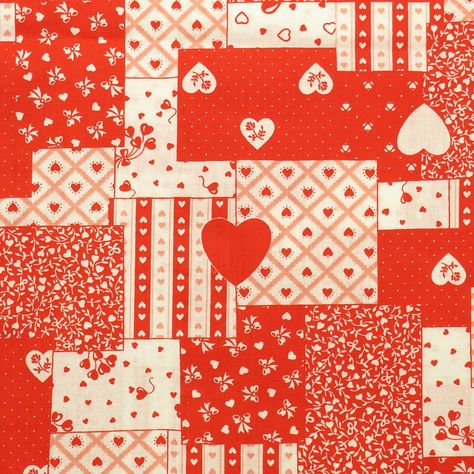 "By the yard vintage hearts patchwork fabric in red and white. Wamsutta OTC No damage or stains, very slight scent from storage, NOT mold or mildew 100% cotton  44\" wide including selvage Shipping overages refunded for multiple item/yard purchases" Red Print Fabric, Digital Scrapbook Background, Red Gingham Aesthetic, Scrap Paper Printable, Red Prints, Vintage Hearts, Heart Fabric, Heart Collage, Patchwork Heart