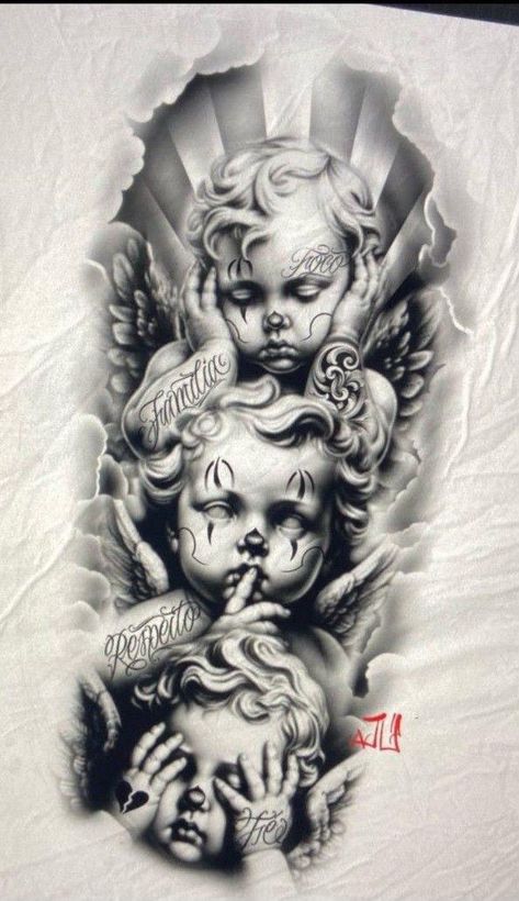 Xo Tattoo, Tattoo Bras Homme, Chicano Tattoos Sleeve, Cherub Tattoo, Realistic Tattoo Sleeve, Gangsta Tattoos, Arte Cholo, Chicano Style Tattoo, Chicano Tattoo