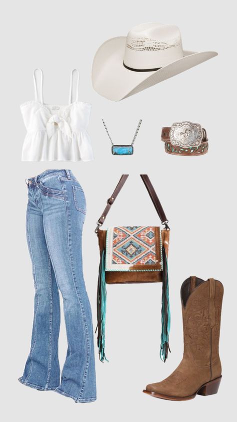 Western Summer Dresses For Women, Country Outfit Ideas For Women, Bootcut Jeans Western Outfit, Aesthetic Cowgirl Outfits, Countrycore Aesthetic Outfit, Western Outfits For Wedding Guest, Authentic Cowgirl Outfit, Latina Cowgirl Outfits Aesthetic, Cute Country Outfits For Women