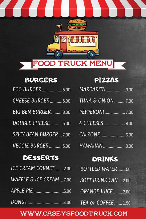 Food Truck Menu Template Unique Food Truck Ideas, Food Truck Party, Food Truck Business Plan, Foodtrucks Ideas, Bbq Food Truck, Starting A Food Truck, Street Food Design, Food Truck Menu, Printable Menu Template