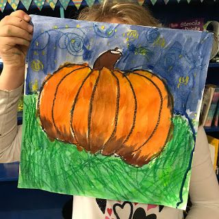 Starry Night Pumpkin, Pumpkin Art Project, Halloween Art Lessons, First Grade Art, Halloween Art Projects, Starry Night Art, 2nd Grade Art, Fall Art Projects, 3rd Grade Art