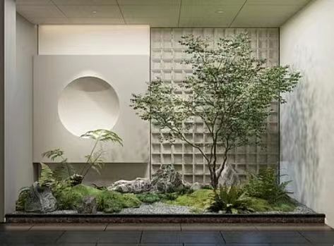 Indoor Landscape Design, Indoor Japanese Garden, Casa Feng Shui, Indoor Zen Garden, Indoor Landscaping, Modern Japanese Garden, Small Zen Garden, Indoor Courtyard, Small Japanese Garden