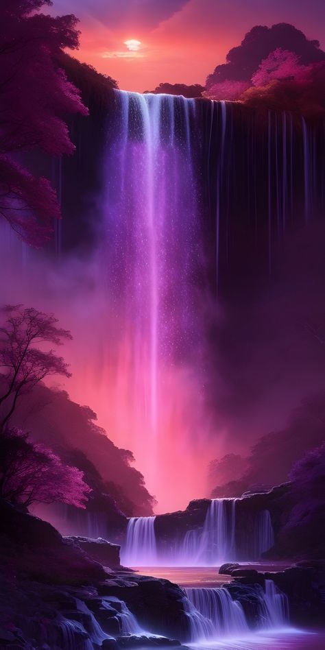 Water Falls Beautiful Waterfalls, Beautiful Waterfalls Wallpaper, Dreamy Waterfall, Scenery Painting Easy, Waterfalls Aesthetic, Fantasy Waterfall, Waterfall Aesthetic, Waterfall Drawing, Waterfall Background