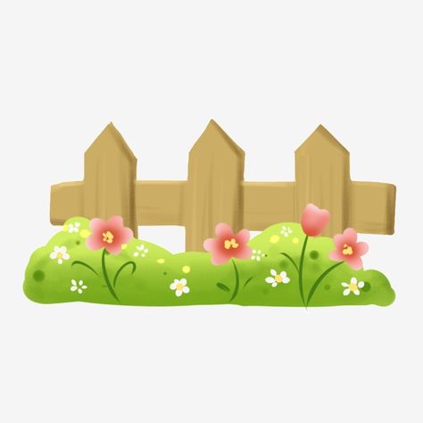 Fence Clipart, Fence Illustration, Grass Fence, Grass Clipart, Spring Cartoon, Fresh Background, Plant Clipart, Flower Fence, Kindergarten Decorations