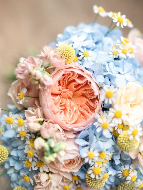 Pink Yellow Weddings, Truck Garden, Blush Pink Wedding Flowers, Yellow Hydrangea, Hydrangea Bouquet Wedding, Yellow Bouquets, Yellow Wedding Flowers, Blue Wedding Bouquet, Alpine Plants