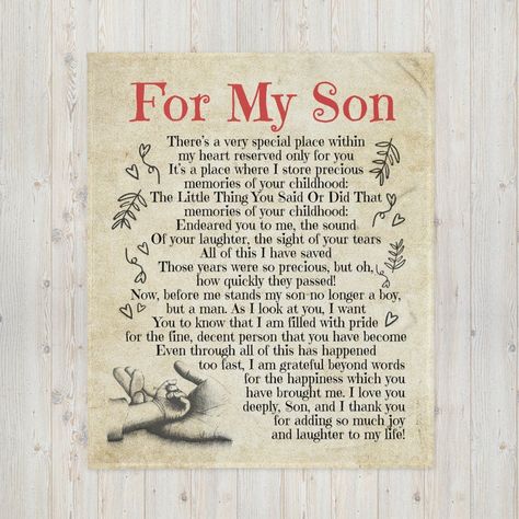 Personalized For My Son Letter From Mom and Dad Blanket Gift | Etsy Letter To My Son From Mom, Christmas Gift Hunt, Letter To Son, Son Quotes From Mom, Family Reunion Gifts, Letters To My Son, Son Birthday, Reunion Gift, School Decal