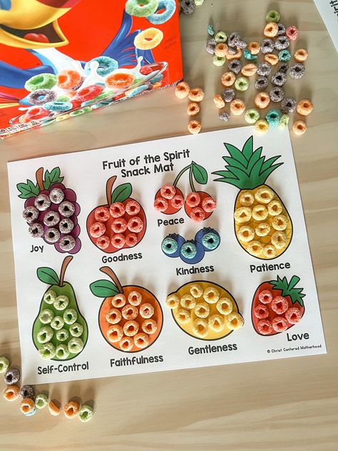 Fruit of the Spirit Fruit Loop Snack Mat Activity English AND Spanish Digital Download for Church or Home - Etsy God Activities For Preschool, Vegetable Crafts For Preschoolers, Bible Month Activities, Fruit Of The Spirit Craft For Teens, Children’s Ministry Activities, Feast Of Tabernacles Crafts For Kids, Chef Activities For Kids, Fruit Of The Spirit Activities For Kids, Bible Study For Kids Activities