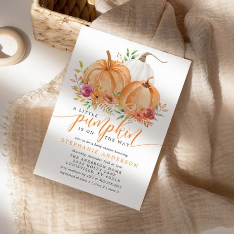 Little Pumpkin On The Way Fall Floral Baby Shower Invitation  Zazzle Little Pumpkin On The Way, Pumpkin On The Way, Fall Baby Shower Invites, Halloween Templates, Floral Baby Shower Invitations, Gender Reveal Invitations, Baby Shower Pumpkin, Baby Shower Invites, Personalized Baby Shower