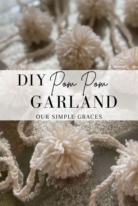 Diy Christmas Garland Ideas How To Make, Yarn Christmas Garland, Yarn Crafts Easy, Diy Pom Pom Garland, Large Mantle, Diy Yarn Pom Pom, Christmas Table Top Decorations, At Home Aesthetic, Yarn Pom Poms