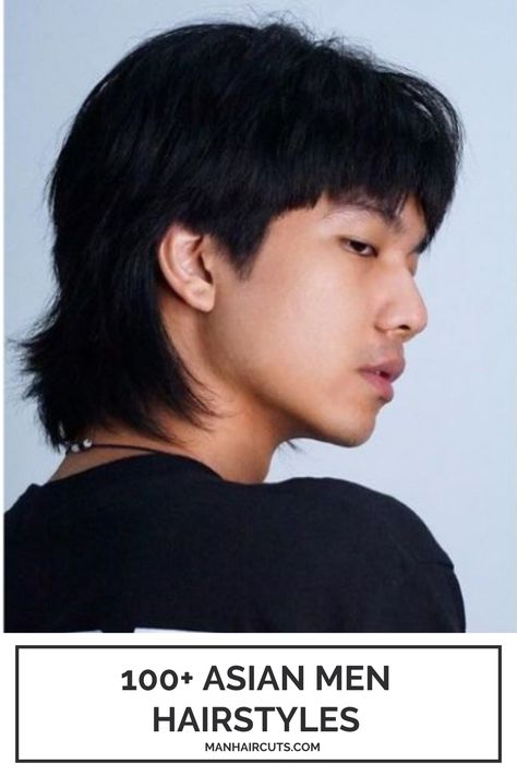 In order to get this Mullet Haircut, ask for a super shaggy hairstyle with long front bangs and chiseled sideburns. Check out this list and find more Asian men hairstyles. #asianmenhairstyle #mullethaircut #menbangs #shaggyhair #menhairstyle #manhaircuts Men Front Hairstyle, Short Front Long Back Hair Mullet, Long Back Hairstyle Men, Mullet Hairstyle Men Asian, Men’s Mullet Haircut Straight Hair, Long Hair Men With Bangs, Mullet Bangs Men, Mens Hairstyle Straight Hair, Mullet Hairstyle Asian