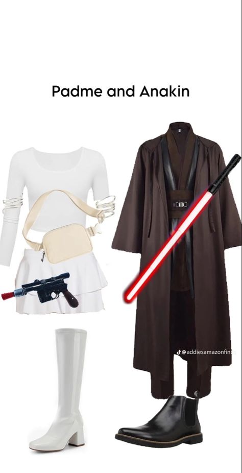 Last Minute Star Wars Costume, Star Wars Duo Costumes, Funny Couple Costumes Hilarious, Star Wars Couple Costume, Best Halloween Costumes For Couples, Padme And Anakin, Disfraz Star Wars, Teenage Halloween Costumes, Star Wars Halloween Costumes