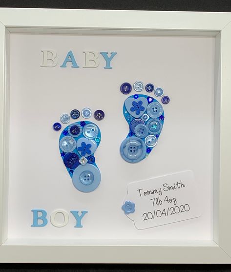 Baby Boy Gifts To Make, New Born Baby Room Decorating Ideas, Handmade Baby Boy Gifts, Baby Boxes Decorations, Baby Frame Ideas, Baby Boy Diy Gifts, Diy Baby Boy Gifts, Baby Born Frame