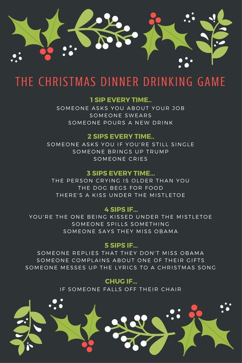 'Tis the season to be jolly! And let's be real here; boozy. Whether you're gearing up for a doozy of a family Christmas party, or simply hanging in with friends, you might want a drinking game or two to pass the time. Check out these 10 fun Christmas... Christmas Drinking Games, Fun Beverages, Movie Drinking Games, Tradition Ideas, Alcohol Games, Fun Drinking Games, Christmas Drinking, Party Hardy, Family Christmas Party