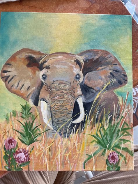 Painting Ideas Elephant, Elephant Painting Acrylic Easy, Acrylic Animal Paintings Easy, Painting Of Elephant, Elephant Acrylic Painting, Baby Animal Painting, Elephant Painting Canvas, Animal Paintings Acrylic, Cheer Pics