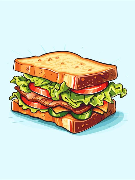 blt sandwich vector illustration. clean line and cool color clip art for menu, poster, web Food Graphics Illustration, Sandwich Illustration Drawing, Food Illustrations Vector, Cafeteria Posters, Food Art Drawing Illustration, Sandwich Poster Design, Sandwiches Illustration, Sandwich Wallpaper, Food Drawing Illustration