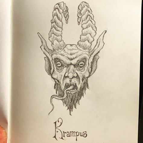 Krampus Drawing Easy, Krampus Sketch, Krampus Drawing, Krampus Illustration, Krampus Tattoo, Krampus Art, Creepy Christmas, Sketchbook Drawing, Tattoo Inspo