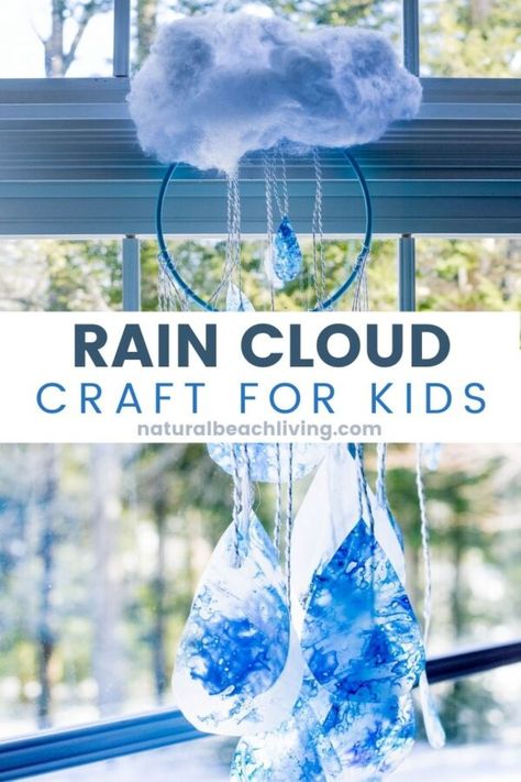 Recycled Crayon Rain Cloud Craft - Natural Beach Living Weather Preschool Theme, Rain Cloud Craft, Spring Art Ideas, Clouds Lesson, Weather Science Activities, Weather Preschool, Rain Crafts, Weather Activities Preschool, Rainbow Lessons