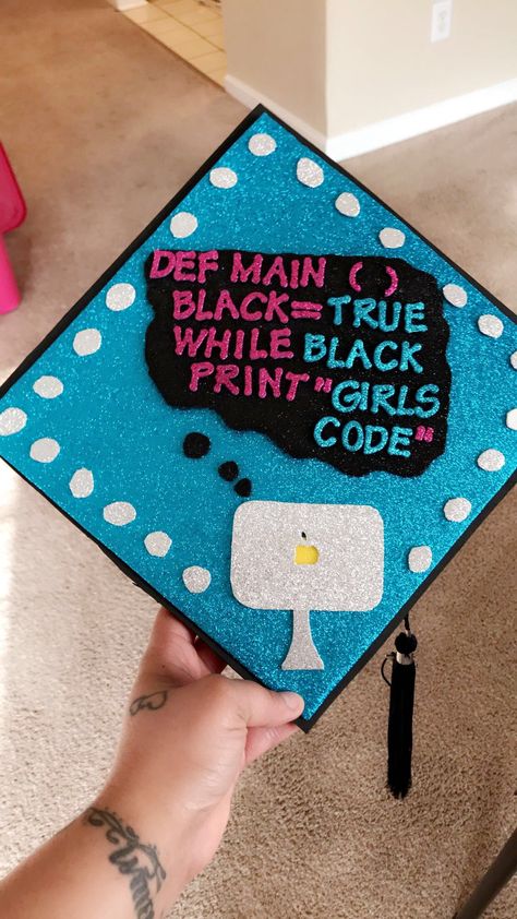 #graduationcap #computerscience #computer #science #informationtechnology #blackgirlsrock #blackgirlscode Computer Science Grad Cap, Graduation Cap Computer Science, Graduation Pictures Computer Science, Cybersecurity Graduation Cap, Graduation Cap Designs Computer Science, Computer Science Graduation Pictures, Computer Science Graduation Cap, Computer Science Graduation, Engineer Lifestyle