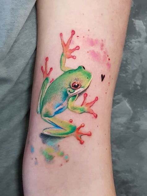 Frog Watercolor Tattoo, Tropical Frog Tattoo, Rainbow Frog Tattoo, Kambo Frog Tattoo, Color Frog Tattoo, Tree Frog Tattoo For Women, Frog Tattoo For Women, Colorful Frog Tattoo, Cute Frog Tattoo Ideas