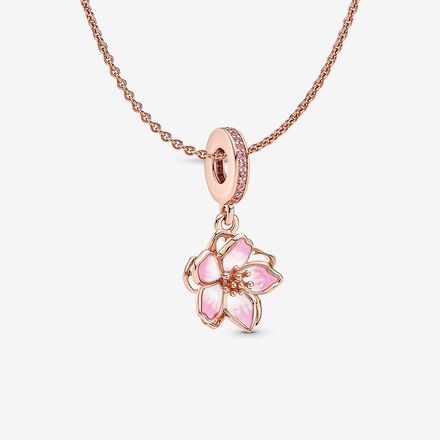 Cherry Blossom Pendant Necklace Set Pandora Flower, Pandora Gift, Pandora Necklace, Gold Branding, Rose Gold Necklace, Metal Necklaces, Pandora Jewelry, Sterling Silver Charm, Pandora Charms