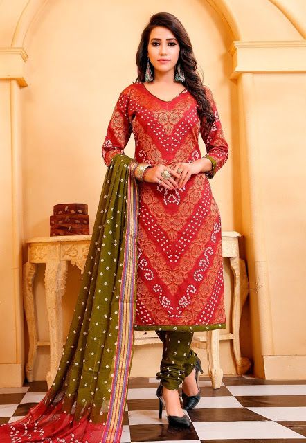 Traditional Bandhani Salwar Suits for Womens for Stylish Look Chudidar Designs Cotton, Bandhani Salwar Suit, Bandhani Dress Pattern, Bandhani Suit, Suit Dupatta, Dupatta Dress, Indian Kurti Designs, Bandhani Dress, Velvet Dress Designs