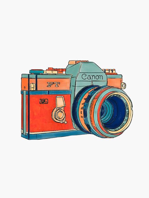 "Vintage Camera" Sticker by Hannahdouglas00 | Redbubble Retro Camera Drawing, Retro Camera Illustration, Rotary Phone Illustration, Vintage Camera Illustration, Camara Drawings, Sketch Of Camera, Photo Illustration Photography, Photography Illustration Camera, Camera Drawing Ideas