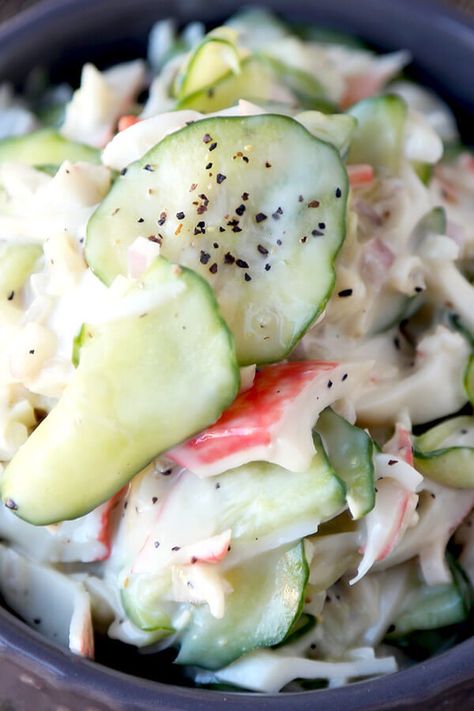 Cucumber Crab Salad, Japanese Crab Salad, Japanese Kani Salad, Fruit Taco, Japanese Cucumber Salad, Kani Salad, Crab Salad Recipe, Spicy Crab, Taco Salads