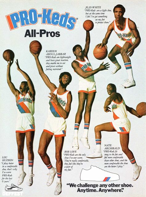 Hoop Stars: Pro-Keds 1975 NBA Basketball Shoes Vintage High Top Sneakers featuring Kareem Abdul-Jabbar @ The Deffest Kareem Abdul-jabbar, Nate Archibald, Kareem Abdul, Kareem Abdul Jabbar, Jo Jo, Nba Legends, Basketball Legends, Magic Johnson, Vintage Sneakers