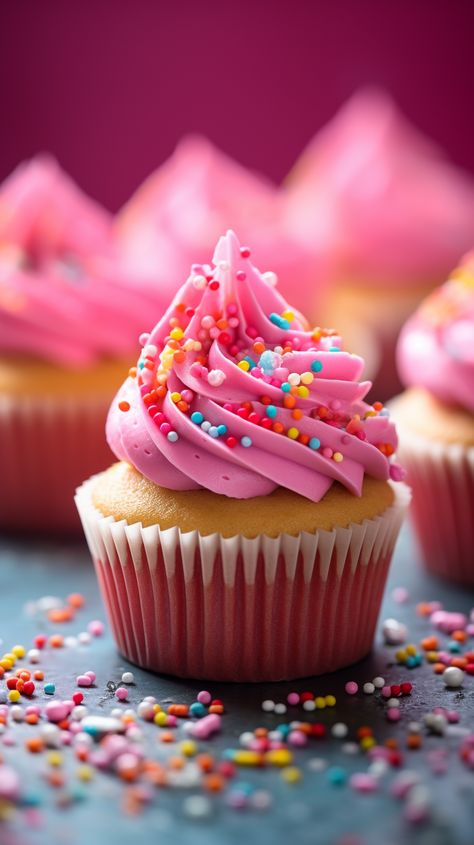 Pink Frosting Cupcakes [45 Minutes] - Chasety Pink Birthday Cupcakes Ideas, Cupcake Asthetic Picture, Pink Frosted Cupcakes, Pink Cupcake Designs, Pink Cupcakes Aesthetic, Pink Cupcake Ideas, Mini Cupcake Ideas, Pink Muffins, Pink Frosting Cupcakes