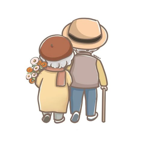 Couples Doodles, V Chibi, Old Couple, Couple Sketch, Easy Love Drawings, Old Couples, Cute Couple Drawings, Cartoons Love, 수채화 그림