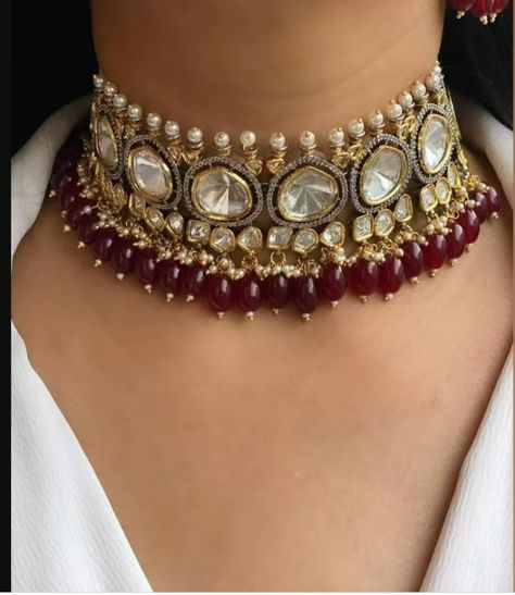 Polki choker with Statement Earrings
 Cz Lab Pearls Victorian Necklace set Jewelry Design Necklace Choker, Heavy Choker Necklace, Traditional Choker Necklace, Choker Necklace Indian, Victorian Choker, Sabyasachi Jewelry, Polki Choker, Indian Choker, Indian Choker Necklace