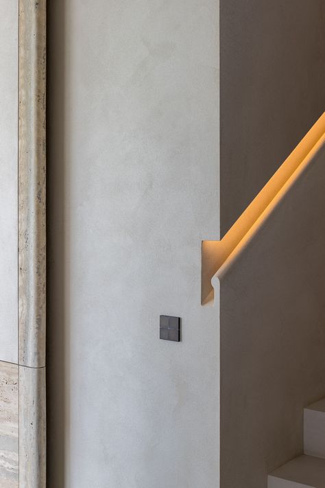 Knokke, Belgium - Basalte Hidden Handrail, Stairs Rails, Handrail Lighting, Nyc Brownstone, Hotel Lobby Design, Handrail Design, Stairs Design Interior, Interior Elements, House Staircase