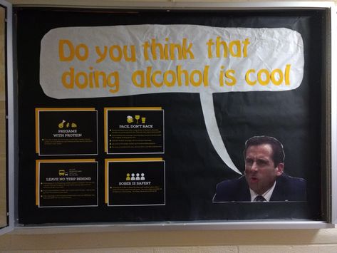 Alcohol Education bulletin board   #theoffice #alcohol #alcoholedu #reslife #ra #bulletinboard #bulletin #board #residentassistant #residentadvisor #reslife Alcohol Bulletin Board, Alcohol Facts, Alcohol Awareness, Ra Themes, Ra Bulletins, Ra Boards, Ra Bulletin Boards, Fall Bulletin Boards, Res Life