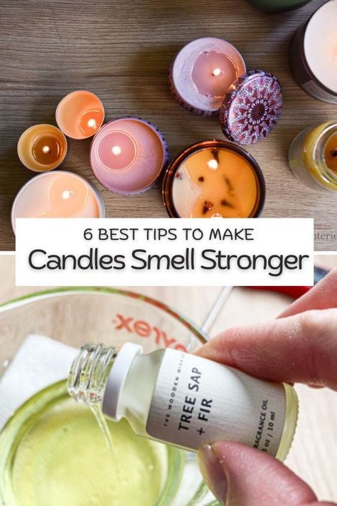 How to Make Candles Smell Stronger How To Make Good Smelling Candles, How To Make The Best Smelling Candles, How To Make Candles Scented Homemade, Best Homemade Candle Recipes, How To Make A Scented Candle, Candle Smell Recipes, Homemade Candle Scents, Christmas Candle Scent Recipes, Diy Candles Scented Recipes How To Make