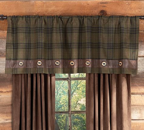 https://sep.yimg.com/ay/newportantiques4-shop/cedar-lake-plaid-bear-button-valance-11.gif Cabin Window Treatments, Western Curtains, Cabin Curtains, Rustic Window Treatments, Black Bear Decor, Cabin Rugs, Rustic Stairs, Cabin Living Room, Black Forest Decor