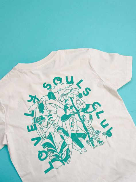 Shop now for the Lovely Souls Club t-shirt! This soft, cotton tee is perfect for any occasion. #lovelysoulsclub #tshirt . #Nature #Screenprinted_T_Shirt #Front_T_Shirt_Design #Band_Tshirt_Design_Ideas Cool Tshirt Designs Graphic Tees, Screen Print Tshirt, Bracelets Colors, Sermon Graphics, Cute Logos, Minimal Shirt Design, Typography Shirt Design, Elements For Design, Graphic Shirt Design