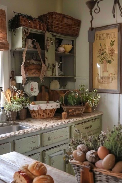 Rustic French Country Decor, French Country Kitchen Designs, Cottage House Interior, French Country Decorating Kitchen, Cottage Core Decor, Cottagecore Home, Easy Decor, French Country Kitchens, Kitchen Organisation