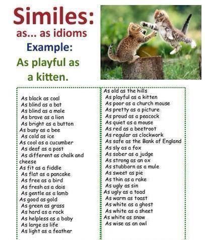 Similes List, Idiom Examples, Teaching Idioms, English 101, Learn Spanish Free, Idioms And Proverbs, Similes And Metaphors, Esl Vocabulary, Spanish Grammar